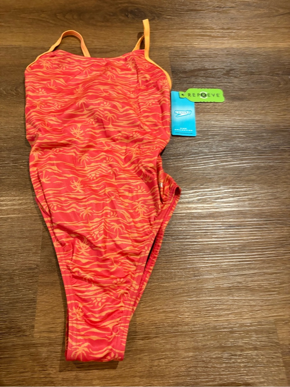 Speedo Girls Orange and Red Palm-Print One-Piece Swimsuit